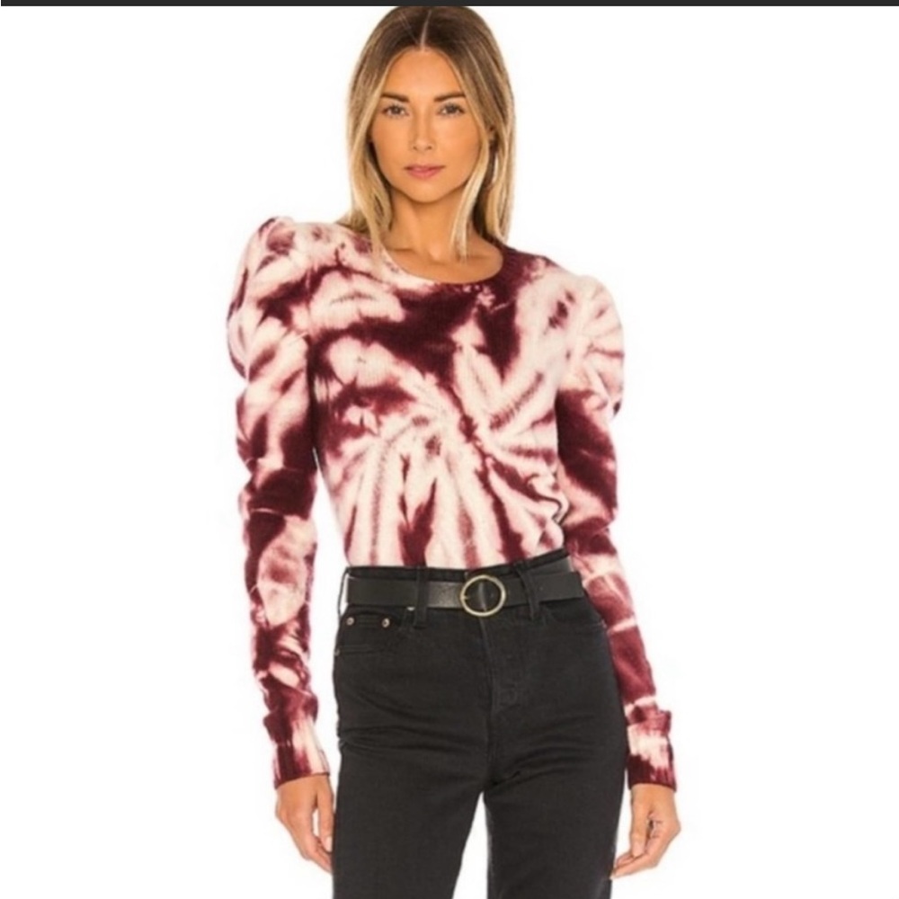NWOT Generation Love Tyrell Tie Dye Burgundy/Cream Sweater w/ puff sleeve - SZ L